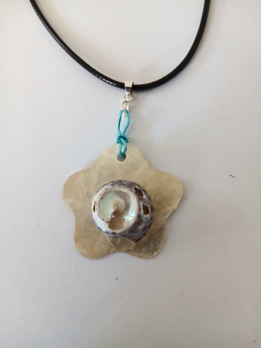 Shell flower charm pendant - shell,