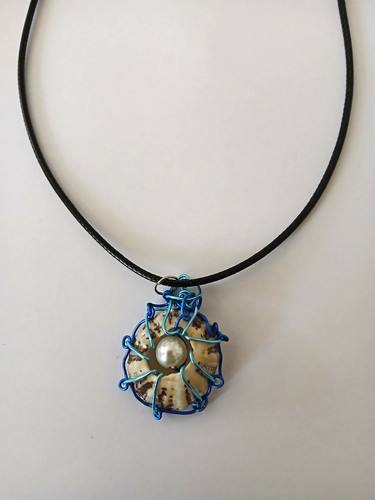Wire wrapped round shell charm - wire-wrapped,